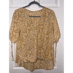 West K blouse short puffy sleeve yellow batik floral print size large